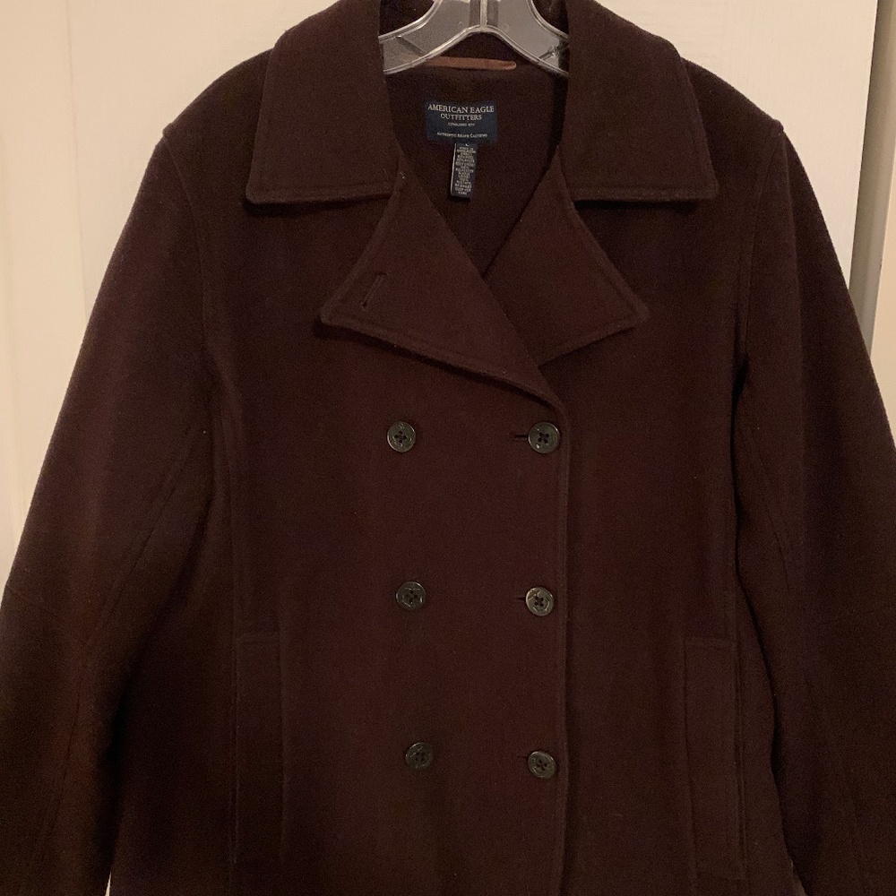 American Eagle Wool Blend Brown Peacoat. Large.